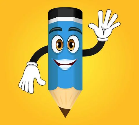 Mascot pencil character standing and posing waving Stock Illustration