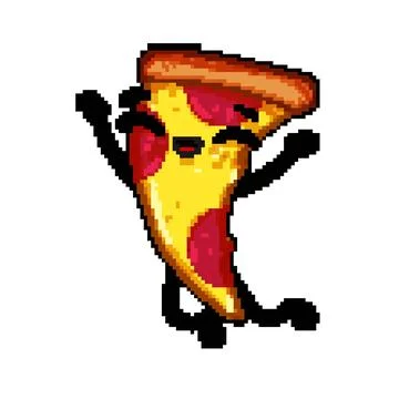 Mascot pizza slice character pixel art vector illustration Stock Illustration