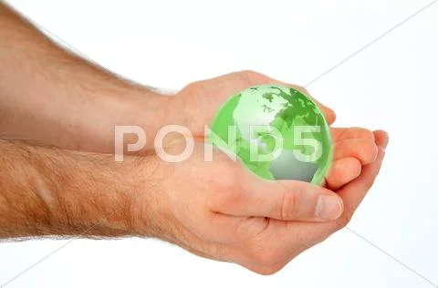 Masculine hands holding a 3d planet globe Stock Illustration