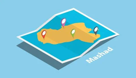 Mashad mashhad iran explore maps with isometric style and pin location tag on Stock Illustration