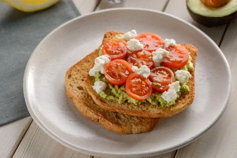 Mashed avocado toast Stock Photos