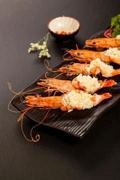 Mashed garlic prawns Stock Photos