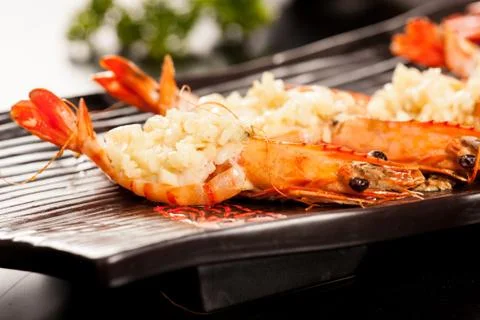 Mashed garlic prawns Stock Photos