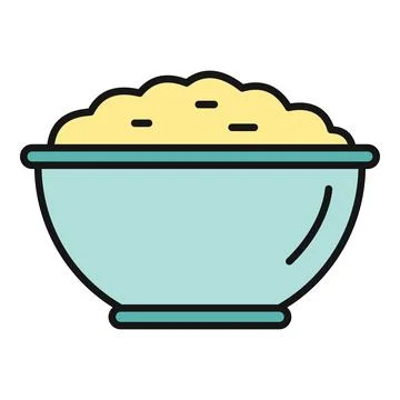 Mashed potato in blue bowl line icon Stock Illustration