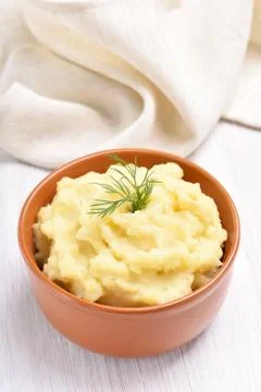 Mashed potato in ceramic bowl Stock Photos