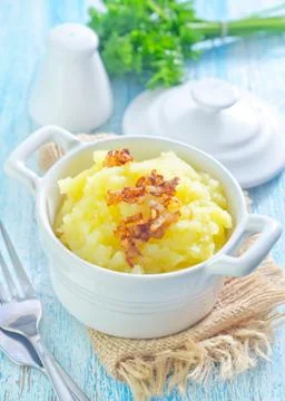 Mashed potato with fried onion Stock Photos
