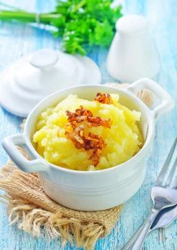 Mashed potato with fried onion Stock Photos
