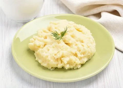 Mashed potato on green plate Foto stock