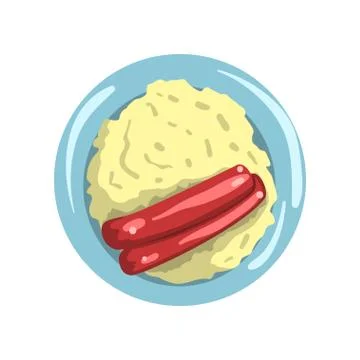 Mashed potato with sausages on a plate vector Illustration on a white background Stock Illustration