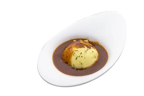 Mashed potato served in a dish isolated on white background side view Foto stock