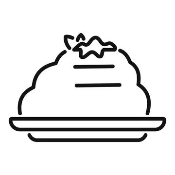 Mashed potato serving on a plate, side dish line icon Stock Illustration