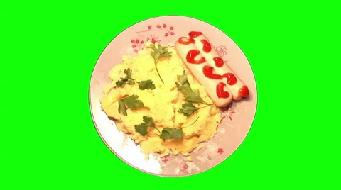 Mashed potatoes with 2 sausages 02 Stock Footage 44453806