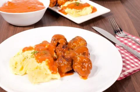 Mashed potatoes and meat Stock Photos