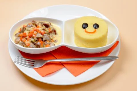 Mashed potatoes and stew Stock Photos