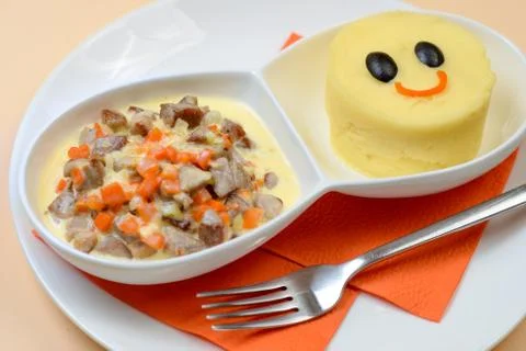 Mashed potatoes and stew Stock Photos