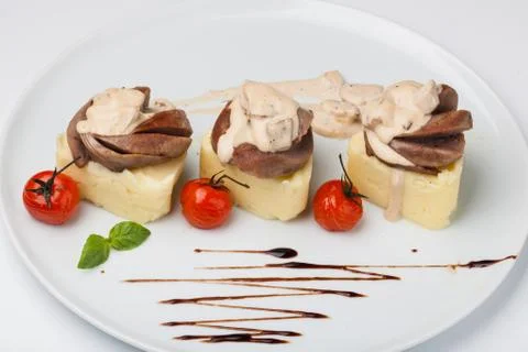 Mashed potatoes with Beef tongue Stock Photos
