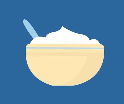 Mashed Potatoes in Bowl with Cutlery Vector Icon Stock Illustration