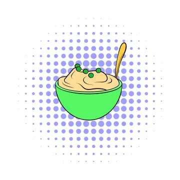 Mashed potatoes in a bowl icon, comics style Illustrazione stock