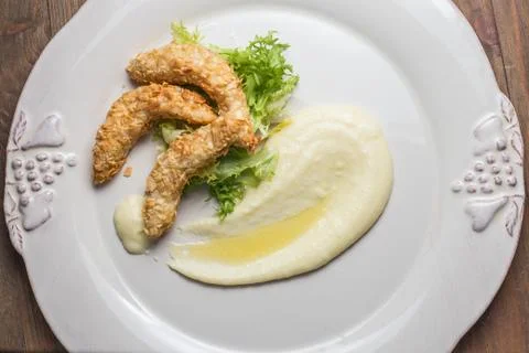 Mashed potatoes with chicken strips Stock Photos