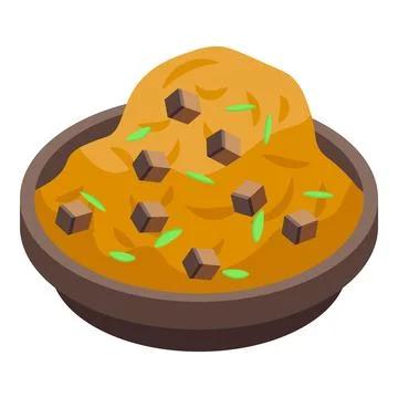 Mashed potatoes cooked icon, isometric style Stock Illustration