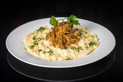Mashed potatoes with goulash Stock Photos