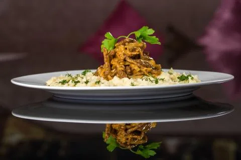 Mashed potatoes with goulash Stock Photos