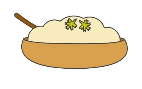 Mashed Potatoes with Herbs in Bowl Vector Icon Stock Illustration