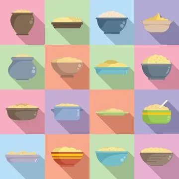 Mashed potatoes icons set flat vector. Food breakfast Stock Illustration