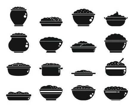 Mashed potatoes icons set simple vector. Food breakfast Stock Illustration