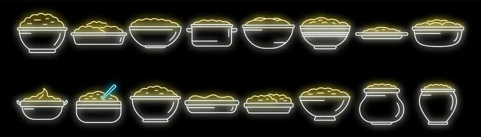 Mashed potatoes icons set vector neon Stock Illustration