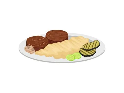 Mashed potatoes with meat and vegetables. Vector illustration on white Stock Illustration