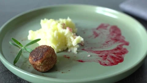 Mashed potatoes with meatballs. Stock Footage 317220415