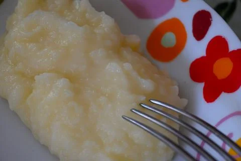 Mashed potatoes on a patterned plate 写真素材