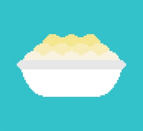 Mashed potatoes pixel art. 8 bit plate of porridge isolated. vector illustrat Stock Illustration