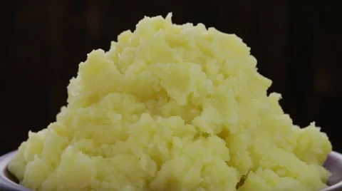 Mashed potatoes in plate, close up. Rotates plate with mashed potatoes Stock Footage 67563090
