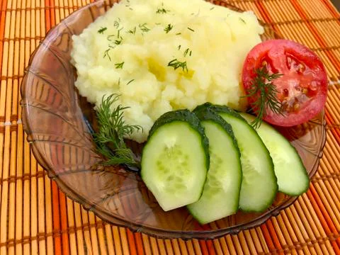 Mashed potatoes on a plate. Stock Photos