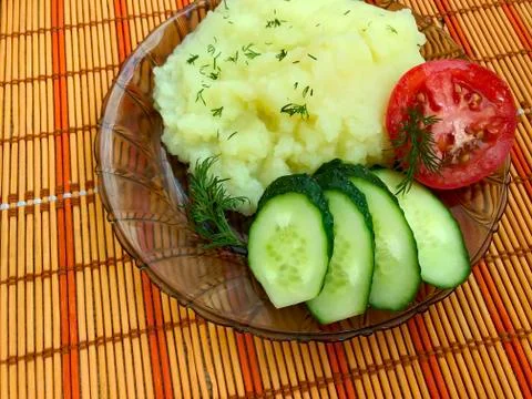 Mashed potatoes on a plate. Stock Photos