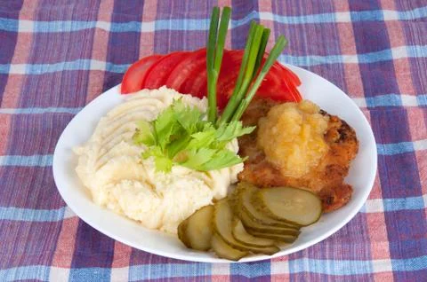 Mashed potatoes with pork steak Stock Photos