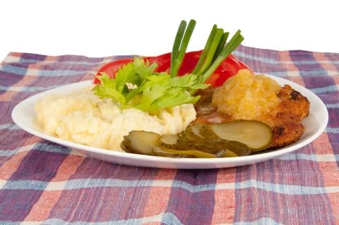 Mashed potatoes with pork steak Stock Photos
