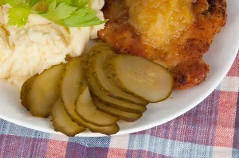 Mashed potatoes with pork steak Stock Photos