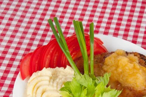 Mashed potatoes with pork steak Stock Photos