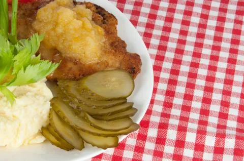Mashed potatoes with pork steak Stock Photos