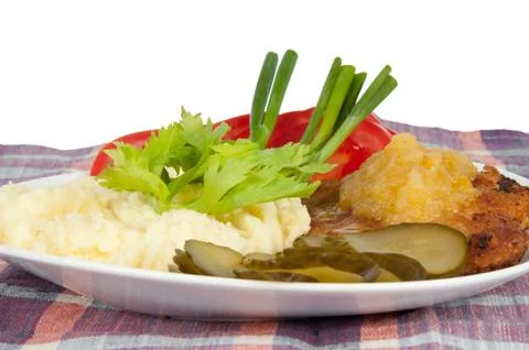 Mashed potatoes with pork steak Stock Photos
