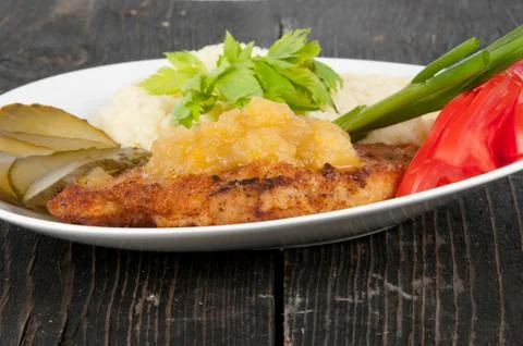 Mashed potatoes with pork steak Stock Photos