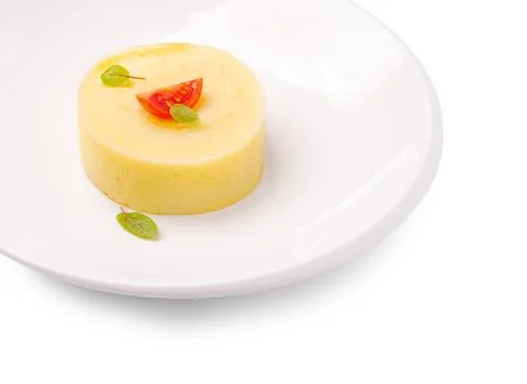 Mashed Potatoes Portion Served On White Plate Stock Photos
