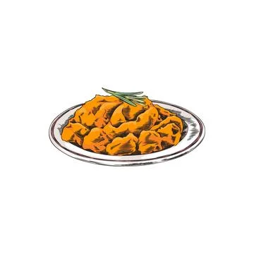 Mashed potatoes with a sprig of rosemary on a white plate. Stock Illustration
