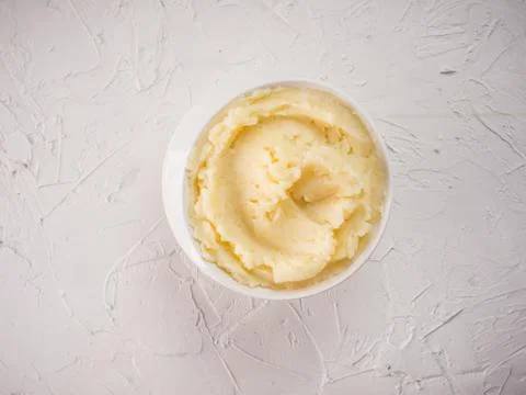 Mashed potatoes on white concrete background 스톡 사진