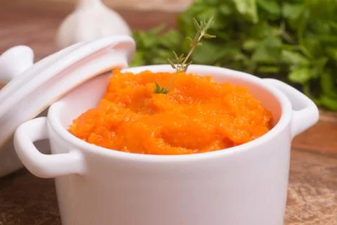 Mashed Pumpkin in a pan Stock Photos