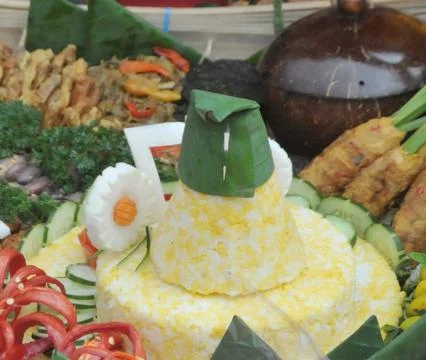 Mashed rice and corn and served with side dishes and vegetables Stock Photos
