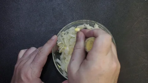 Mashing vegetables overhead Stock Footage 103985013